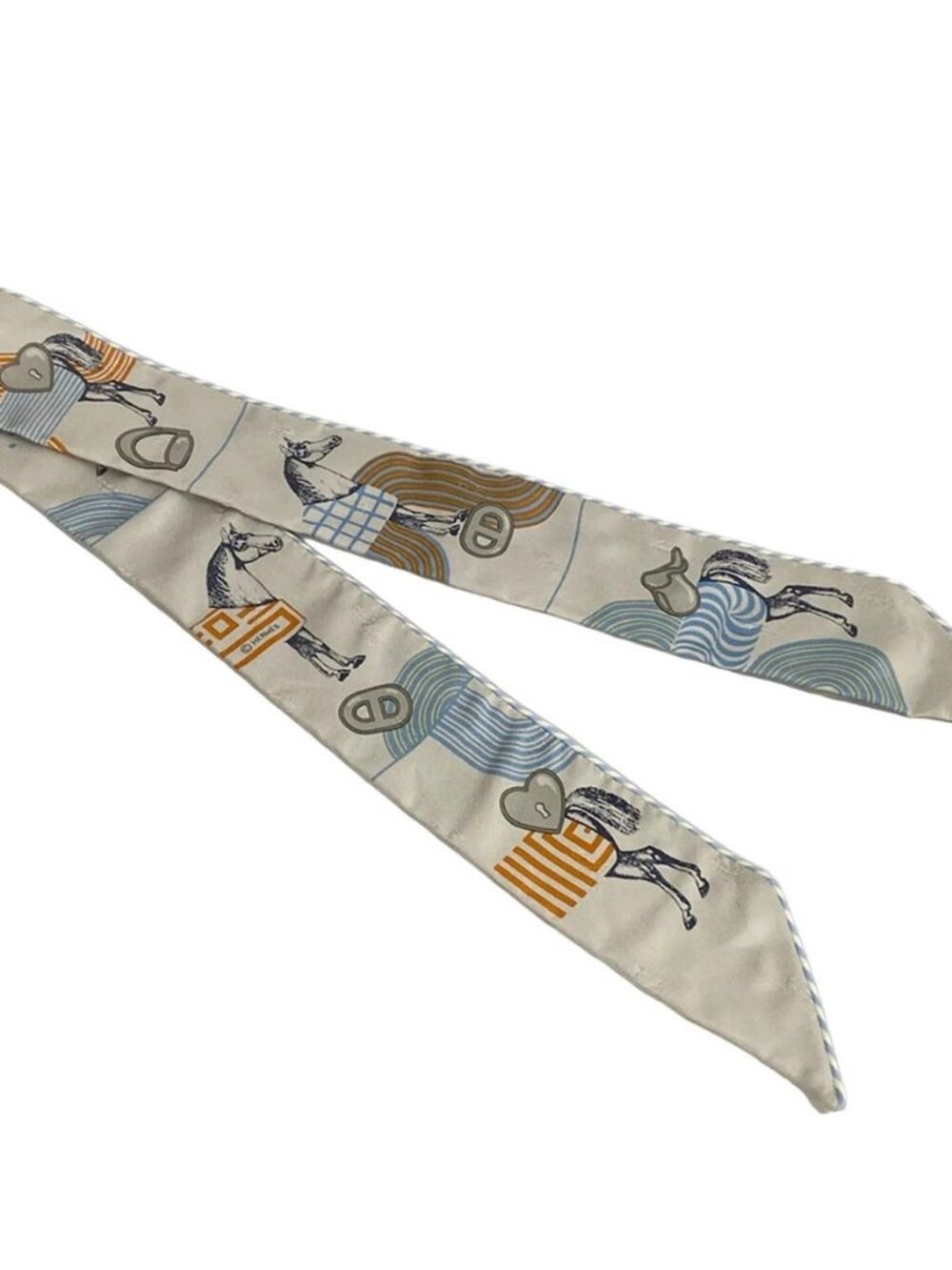 HERMES Twilly - Light gray Light Blue Orange Scarf - Picture 4 of 10